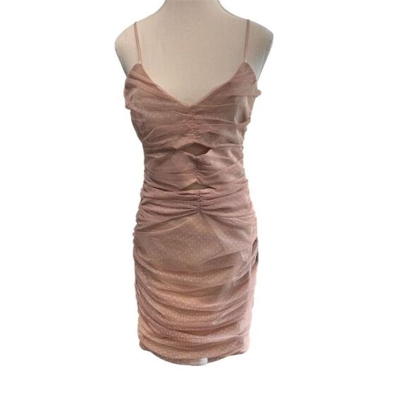 Lulus Women's Blush Swiss Dot Cutout Bodycon Dress Size L Party/Cocktail/Prom - Picture 2 of 11